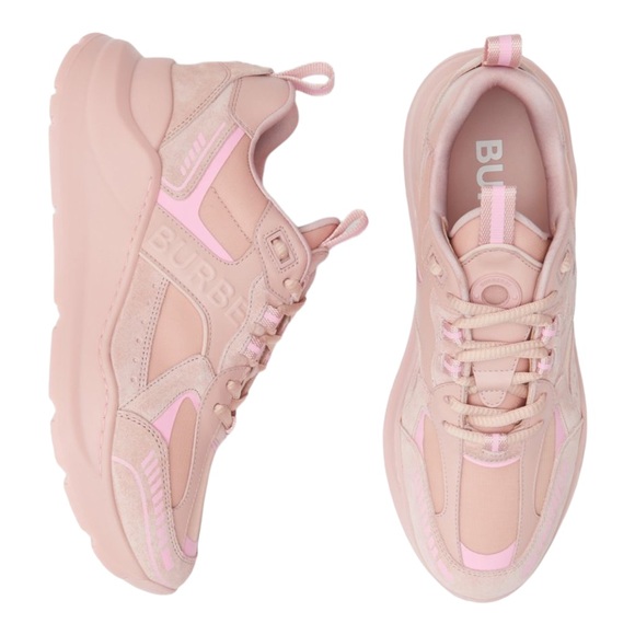 🆕 👟 Burberry Logo Embossed Leather & Suede Sneakers Color:Dusty Pink Size:39.5 - Picture 7 of 7
